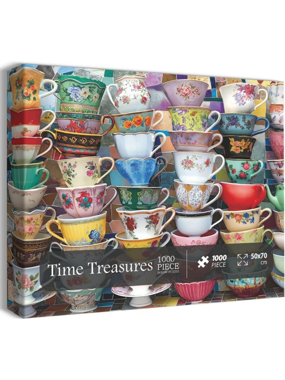 Colorful 1000-Piece Teacups Jigsaw Puzzle for Adults | Retro Tea Time Decor - Picture 4 of 7